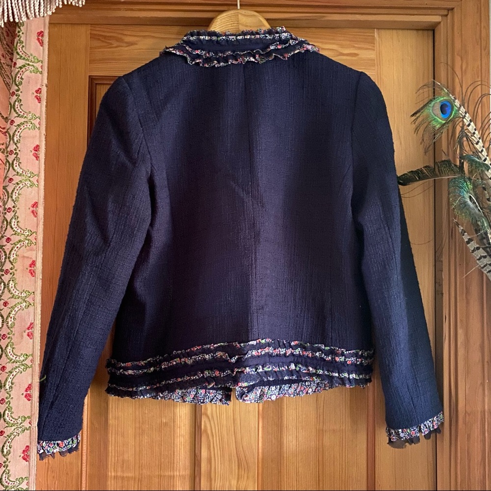 J. Crew Navy Bouclé Blazer with Multicolor Tweed Trim - Picture 3 of 5